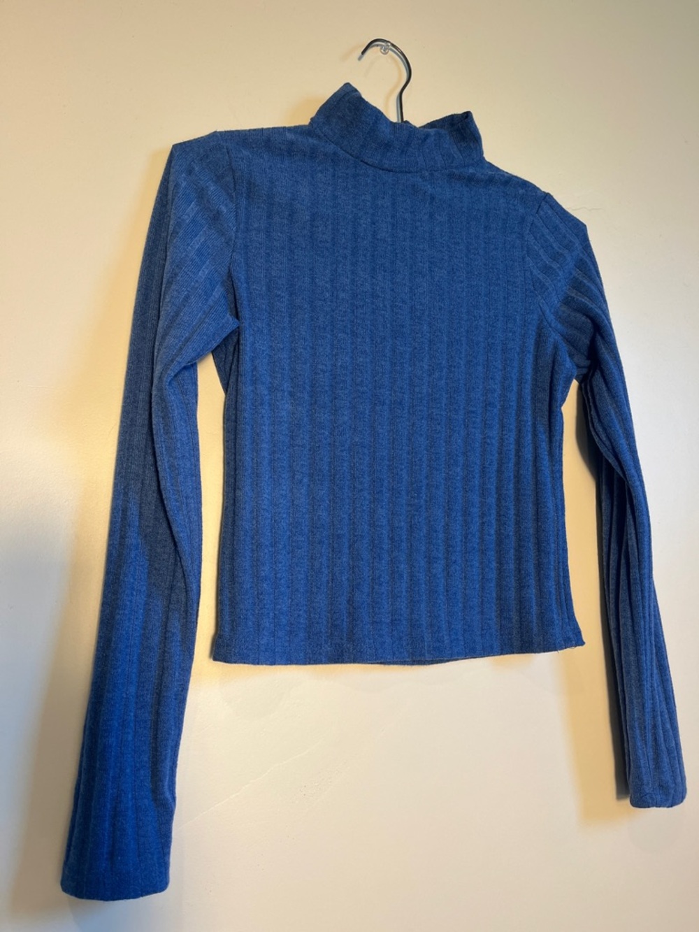 Ribbed Mock Neck Tunic Top in Blue